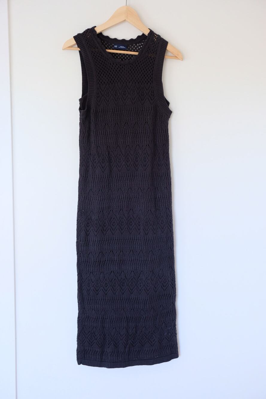 Gap Black Crochet Knit Midi Dress Sleeveless Cotton with Slip Boho Vacation M